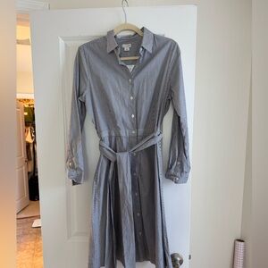 JCrew Factory Long Sleeve Striped Shirt Dress - Dark Gray and White